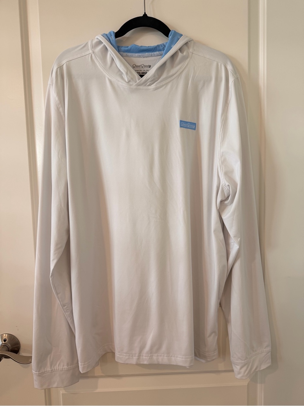 Good Good Golf Men’s 2XL White Blue Performance Golf Hoodie Long Sleeve